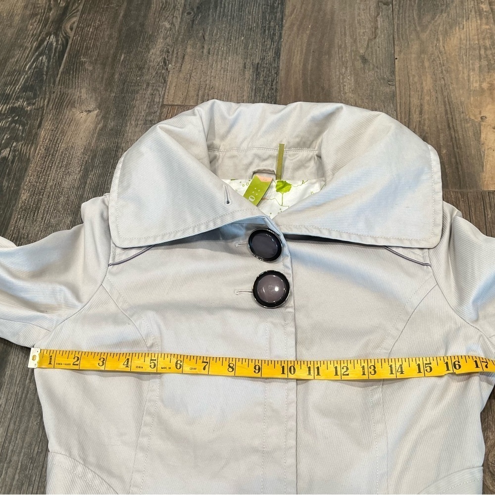 SOIA & KYO Anthropologie Gray Cotton Oversized Collar Trench Coat, Size Small - Picture 4 of 11
